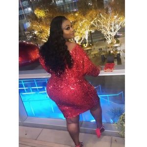 Plus- Red Sequins Dress